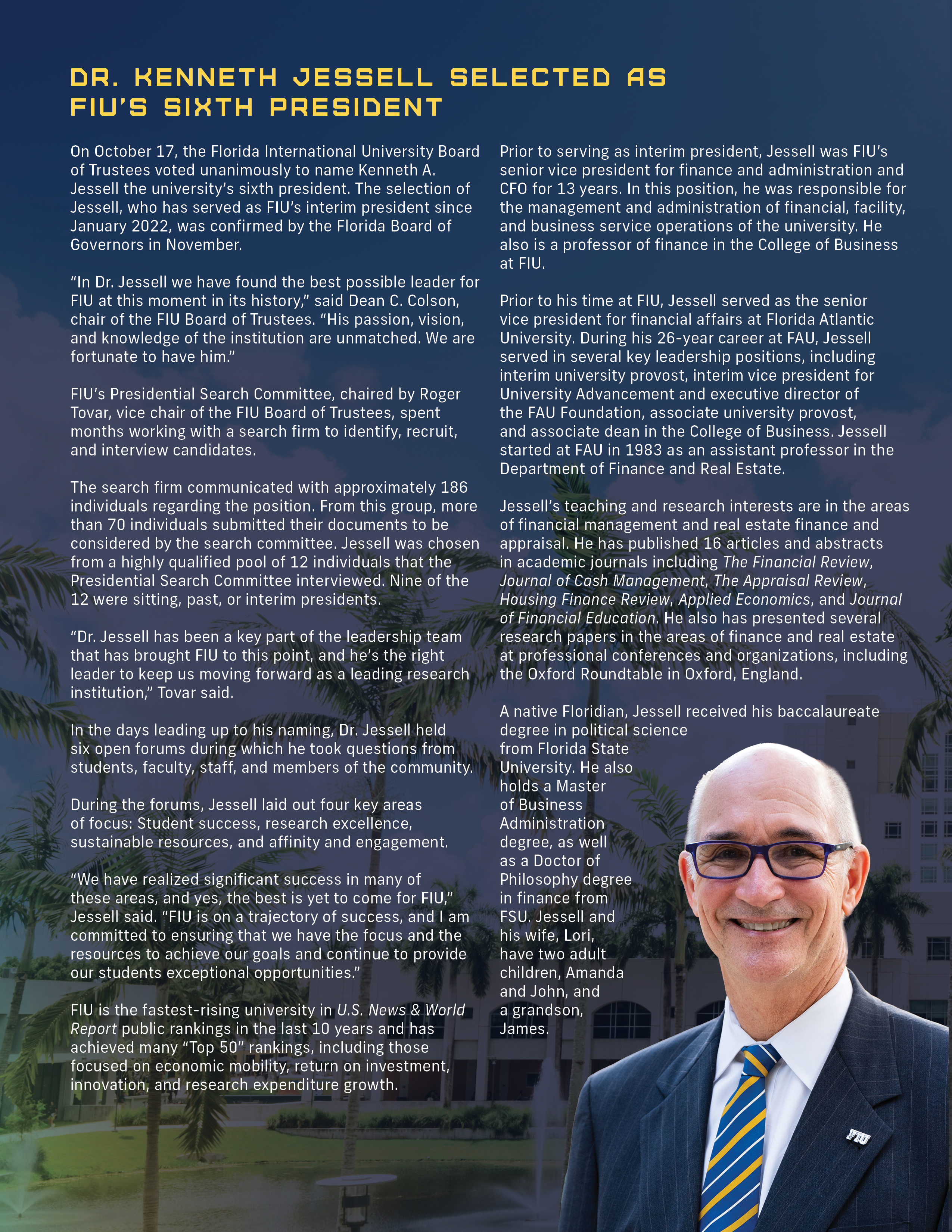 Dr. Kenneth Jessell Selected as FIU's Sixth President
